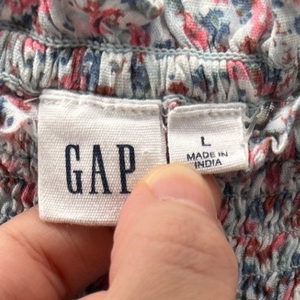 GAP Puff Sleeve Smocked Peplum Top Floral Peasant Blouse Large Cottagecore NWT - Picture 5 of 14